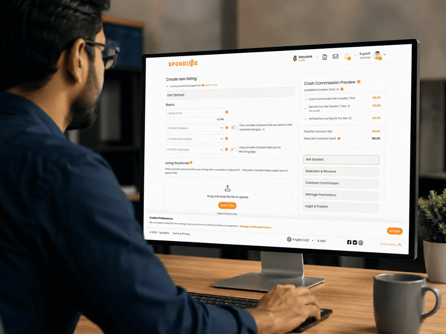 Sponsor creating a structured creator campaign Alt text: Sponsor creating a sponsorship listing on Spondise
